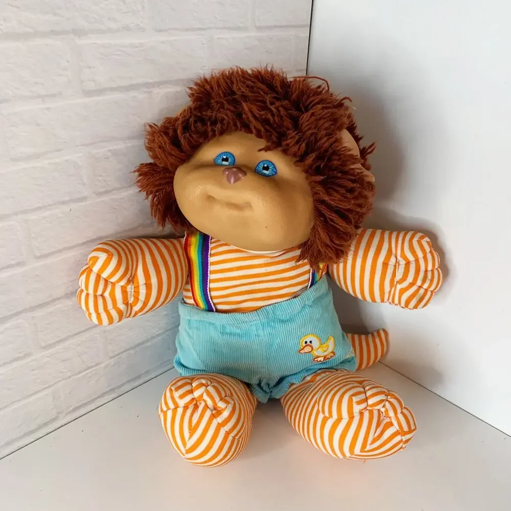 Vintage Cabbage Patch Kid Koosas Pet Plush Doll w/Overalls & Rainbow Suspenders